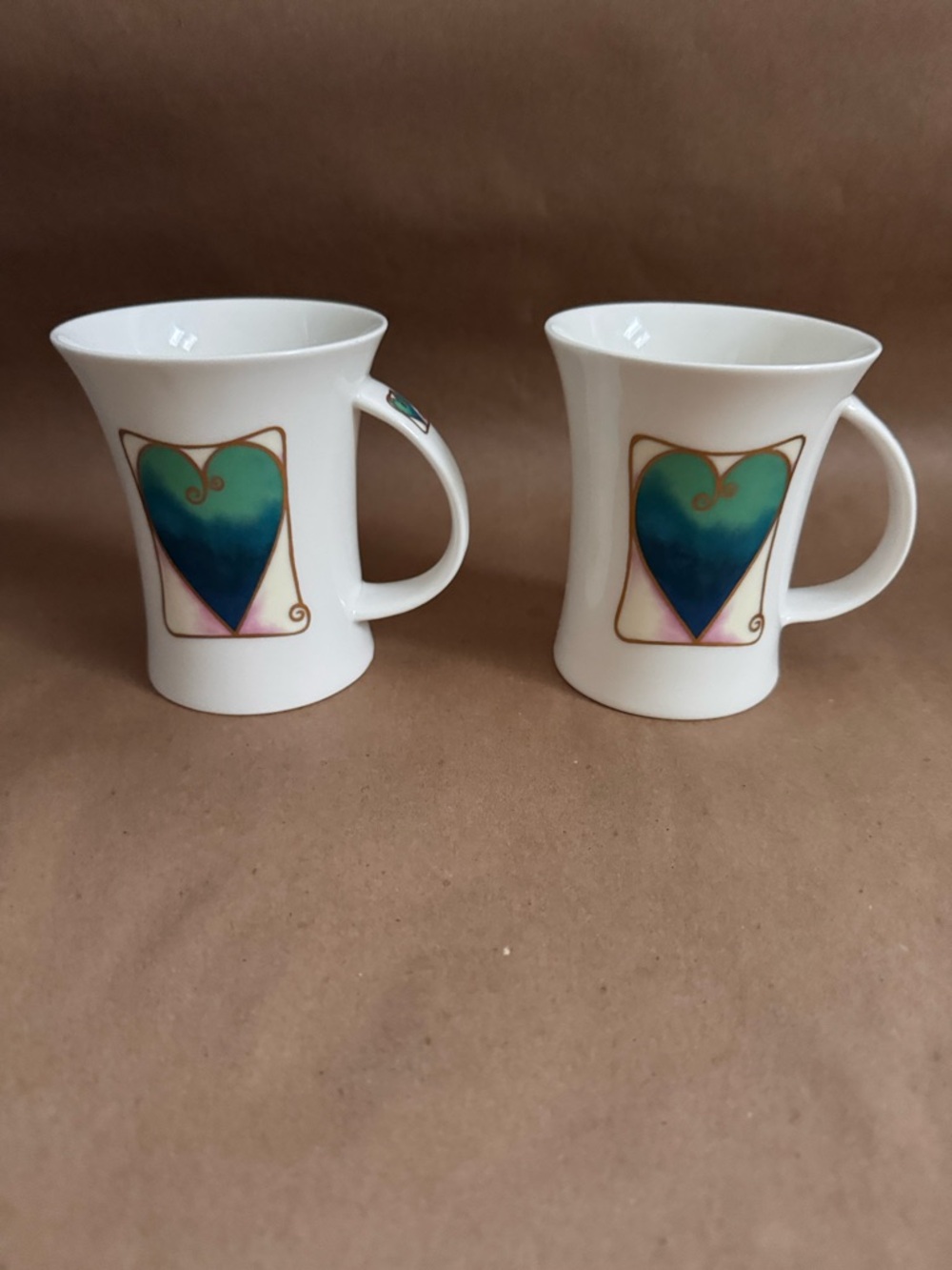 Set of 2 Dunoon "Amour" by Caroline Bessey Ceramic Heart Mug.